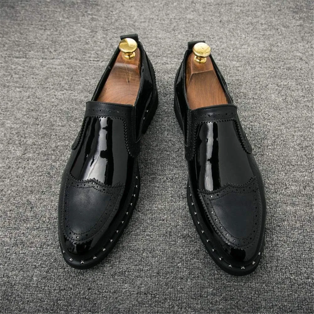 Comodish Men's Business Oxford Casual Personality Stylish Stitching Thick Patent Leather Brogue Shoes