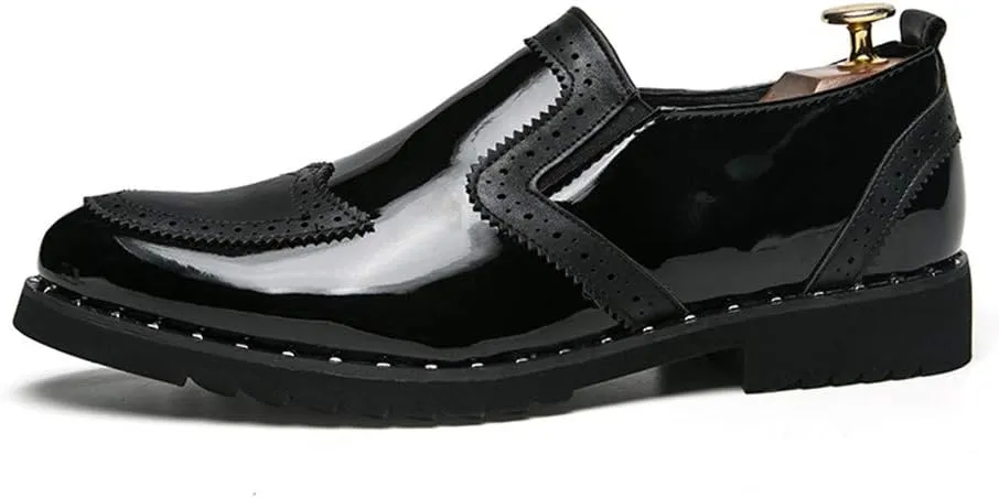 Comodish Men's Business Oxford Casual Personality Stylish Stitching Thick Patent Leather Brogue Shoes