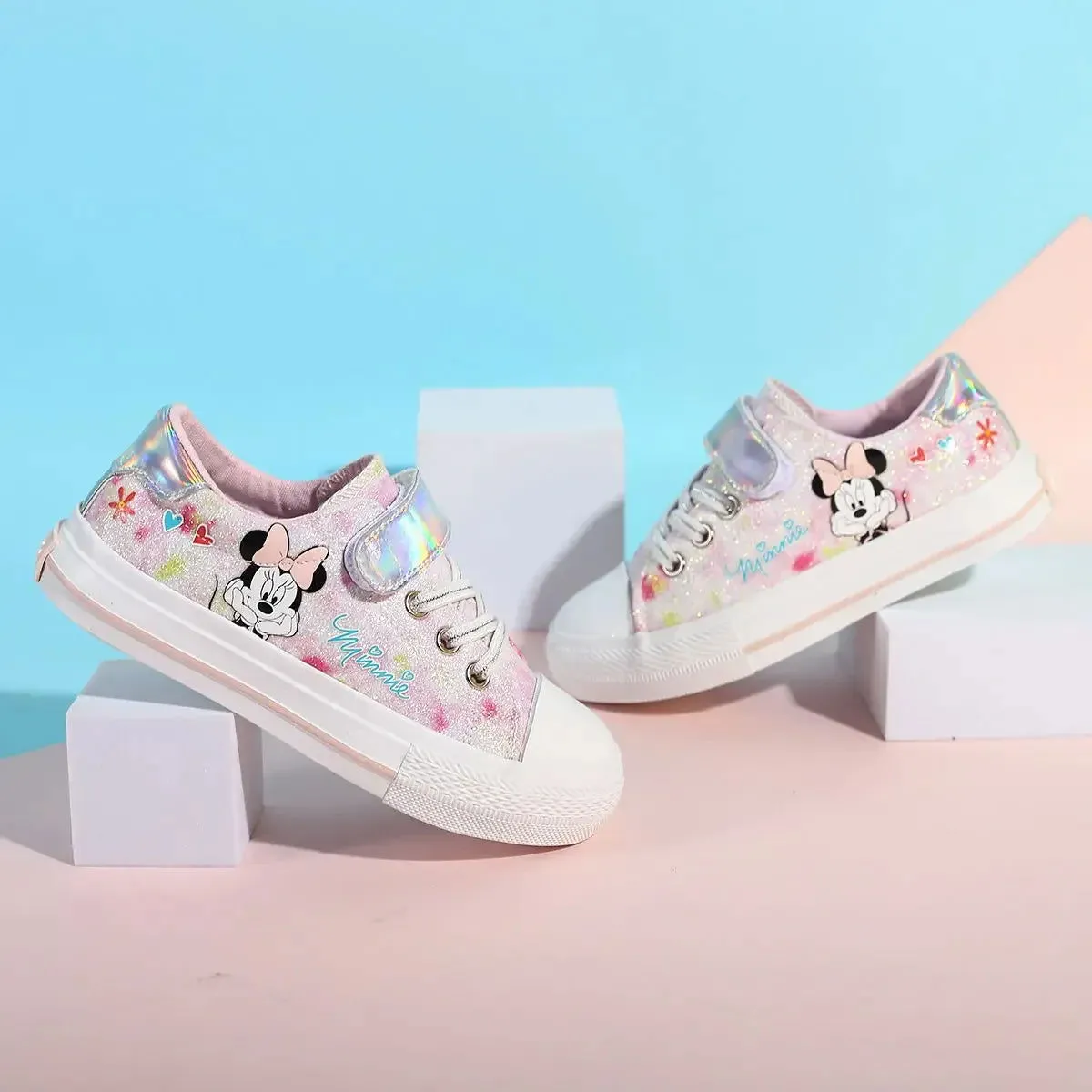 Cosplay Anime Minnie Mouse Canvas Shoes Cute Cartoon Children's Sneaker Shoes Students Velcro Adult White Casual Walking Shoes