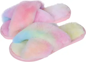 Cozy House Slippers for Women for Indoor and Outdoor Fuzzy Slip On Womens Slippers with Cross Band Open Toe Soft Plush Fleece House Shoes