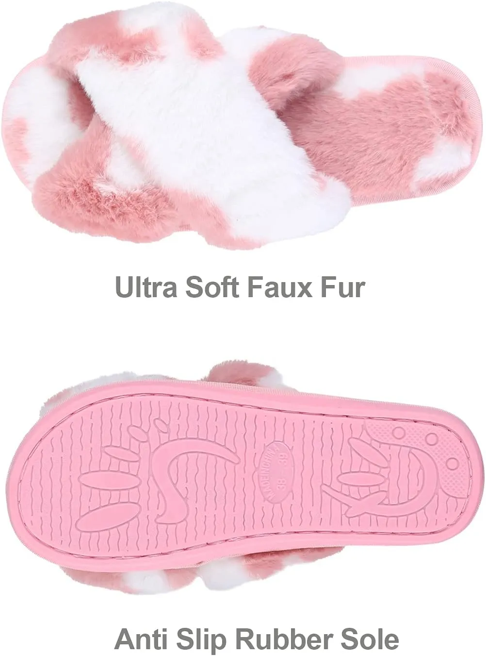 Criss Cross Fluffy Faux Fur Slippers Open Toe Slides Soft Warm Plush Furry Fuzzy Slip On Sandals House Shoes for Women