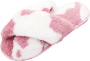 Criss Cross Fluffy Faux Fur Slippers Open Toe Slides Soft Warm Plush Furry Fuzzy Slip On Sandals House Shoes for Women