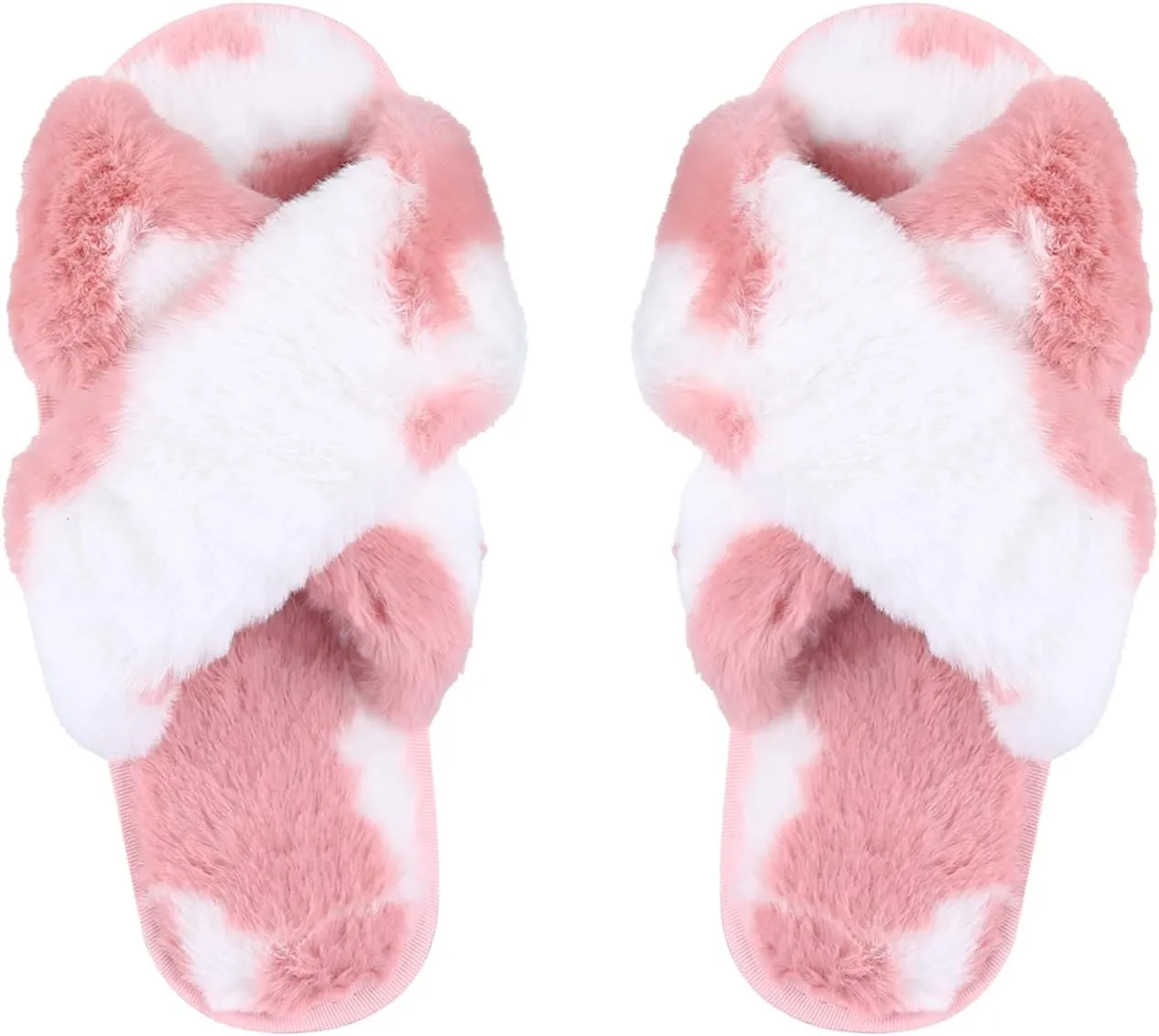 Criss Cross Fluffy Faux Fur Slippers Open Toe Slides Soft Warm Plush Furry Fuzzy Slip On Sandals House Shoes for Women