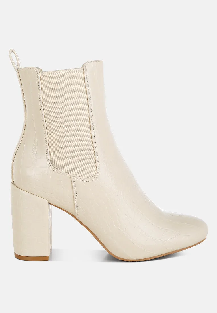 Croc Textured Block Heeled Chelsea Boots By RUW
