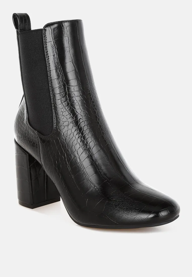 Croc Textured Block Heeled Chelsea Boots By RUW