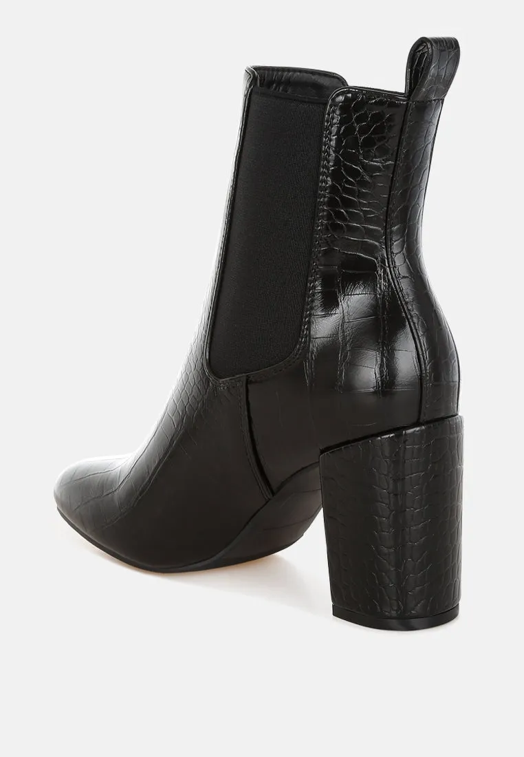 Croc Textured Block Heeled Chelsea Boots By RUW
