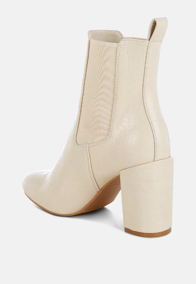 Croc Textured Block Heeled Chelsea Boots By RUW