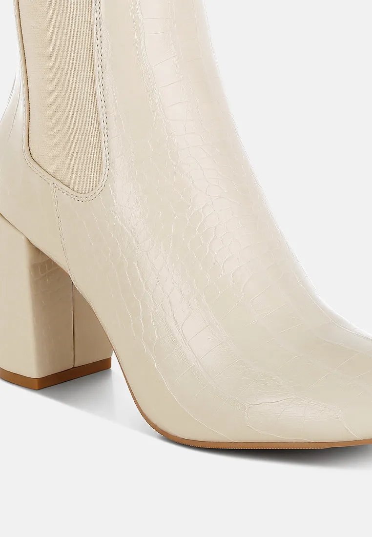 Croc Textured Block Heeled Chelsea Boots By RUW