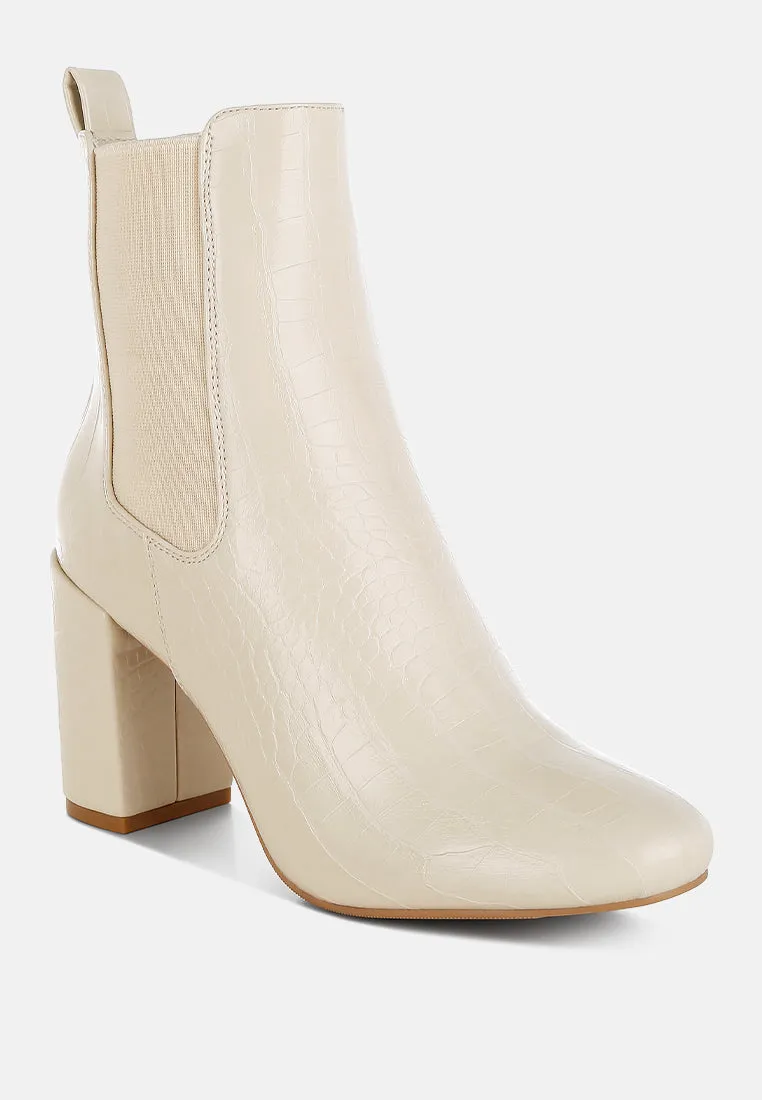 Croc Textured Block Heeled Chelsea Boots By RUW