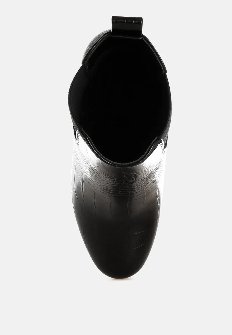 Croc Textured Block Heeled Chelsea Boots By RUW
