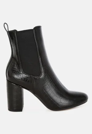 Croc Textured Block Heeled Chelsea Boots By RUW