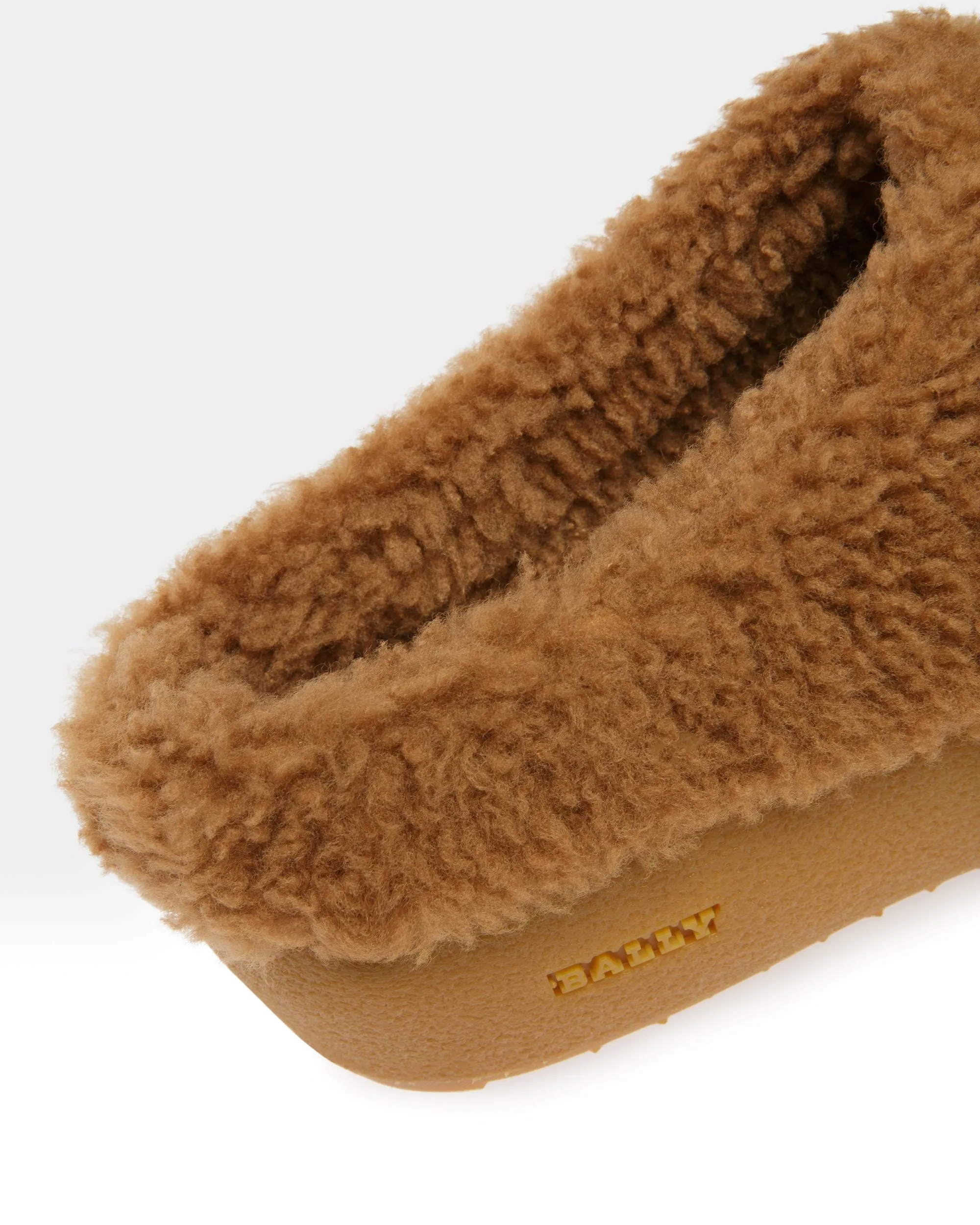 Curling Collection Mule in Camel Shearling