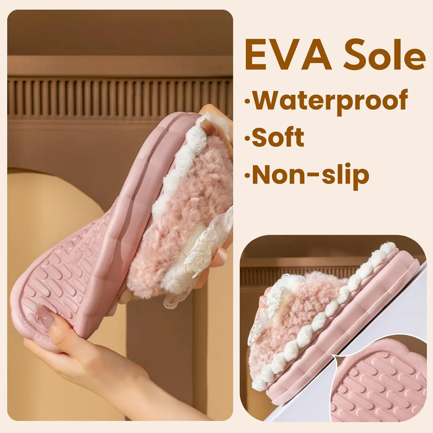 Cute Bow Fuzzy Slippers for Women, Fluffy Cozy Warm Womens Slippers with Thick Sole