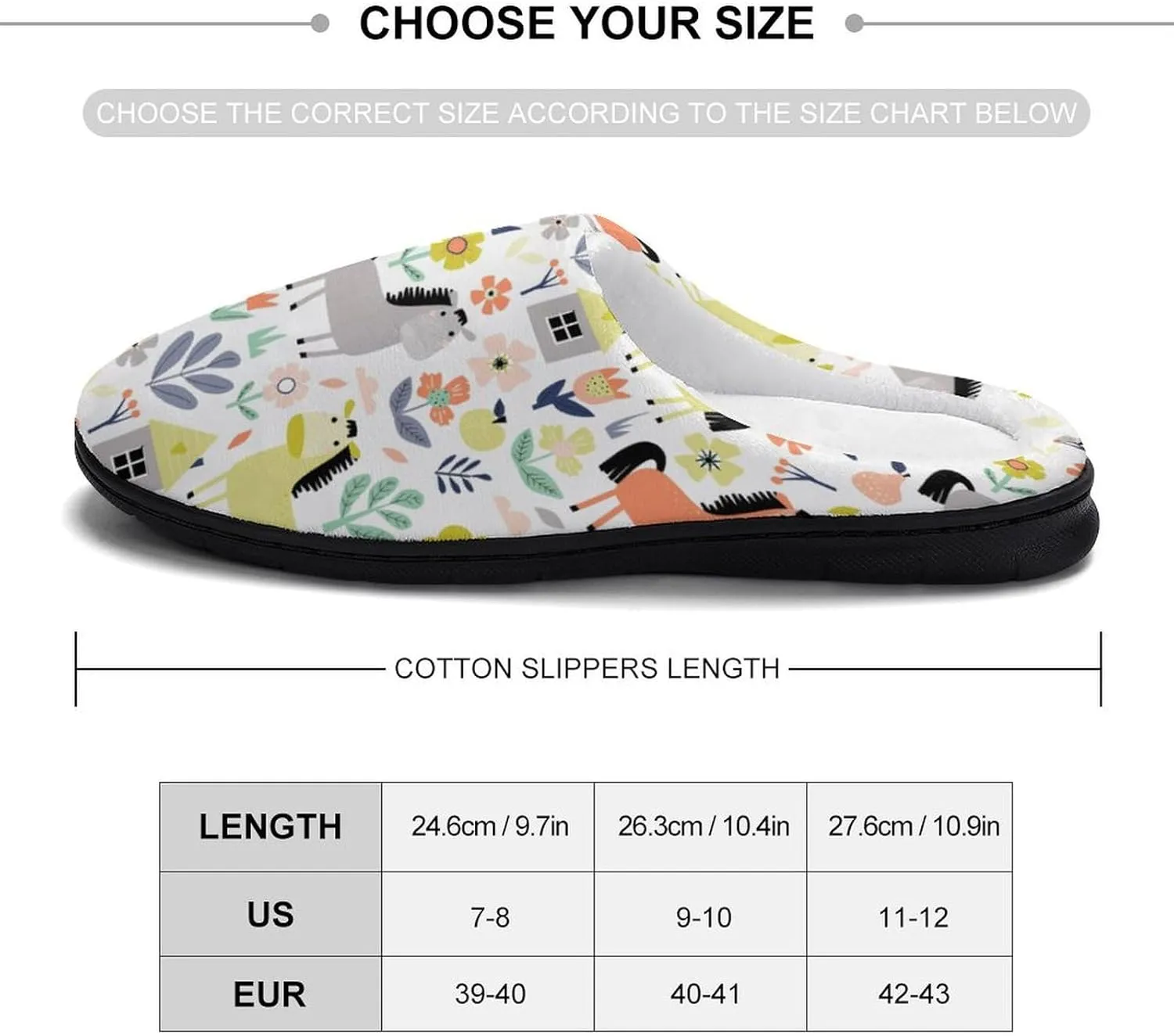 Cute Donkey And Flowers Pattern Slippers for Women Girls Warm Plush Indoor Outdoor Shoes Non Slip