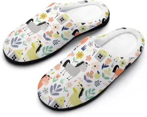 Cute Donkey And Flowers Pattern Slippers for Women Girls Warm Plush Indoor Outdoor Shoes Non Slip