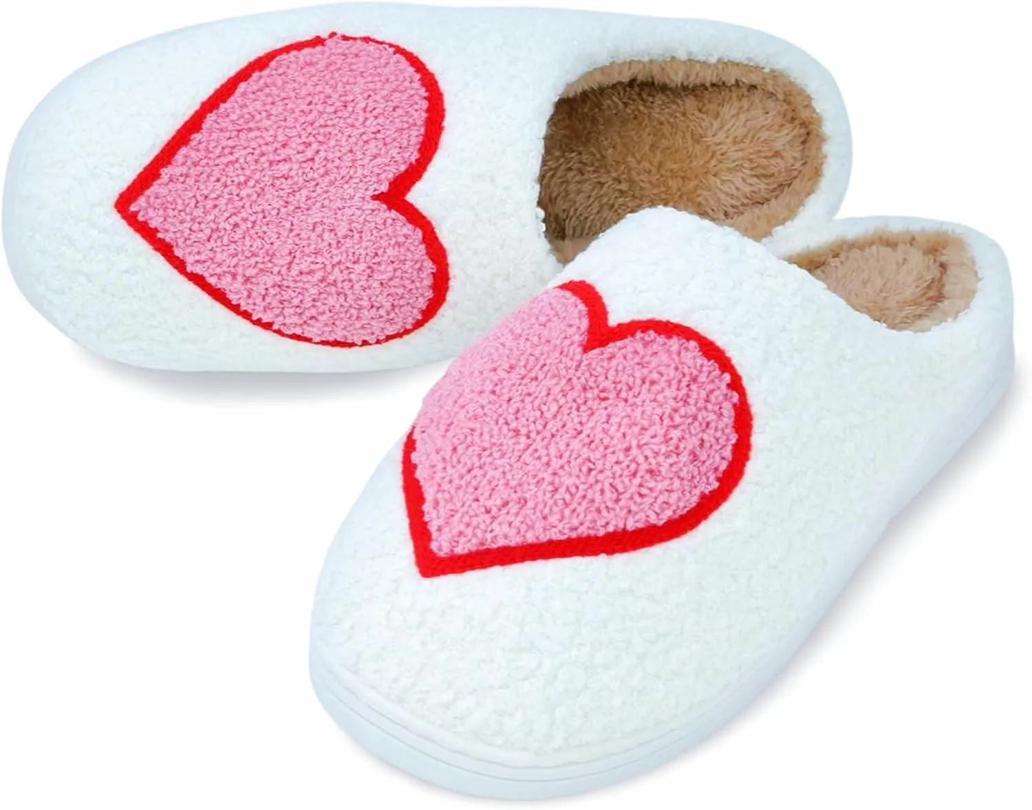 DCLTD Valentine's Heart Slippers - Plush Memory Foam House Shoes with Non-Slip Sole, Unisex Warm Gifts for Women/Men