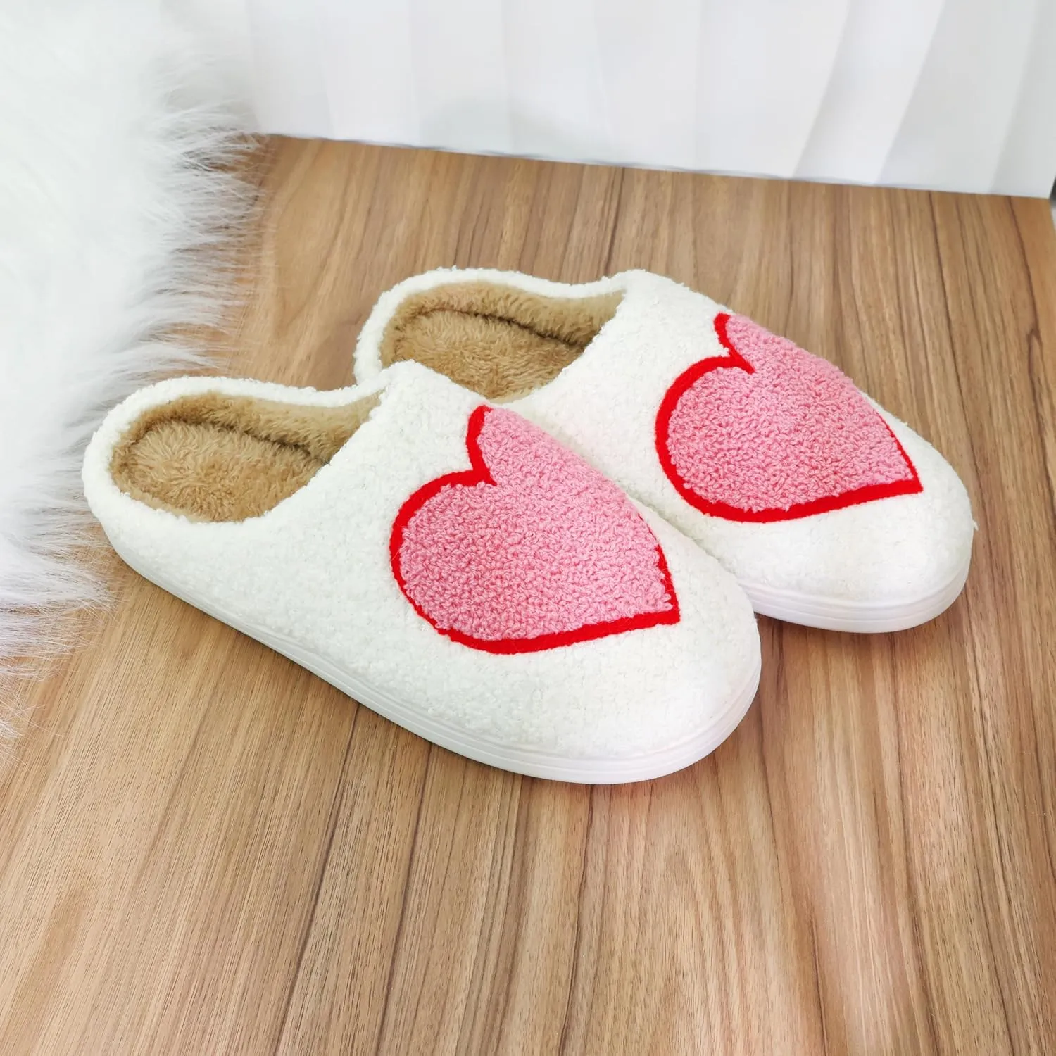 DCLTD Valentine's Heart Slippers - Plush Memory Foam House Shoes with Non-Slip Sole, Unisex Warm Gifts for Women/Men