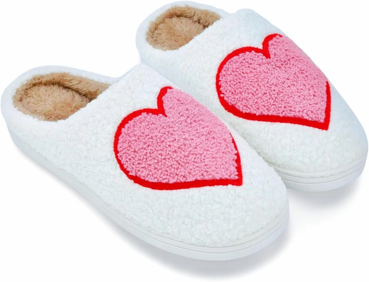 DCLTD Valentine's Heart Slippers - Plush Memory Foam House Shoes with Non-Slip Sole, Unisex Warm Gifts for Women/Men