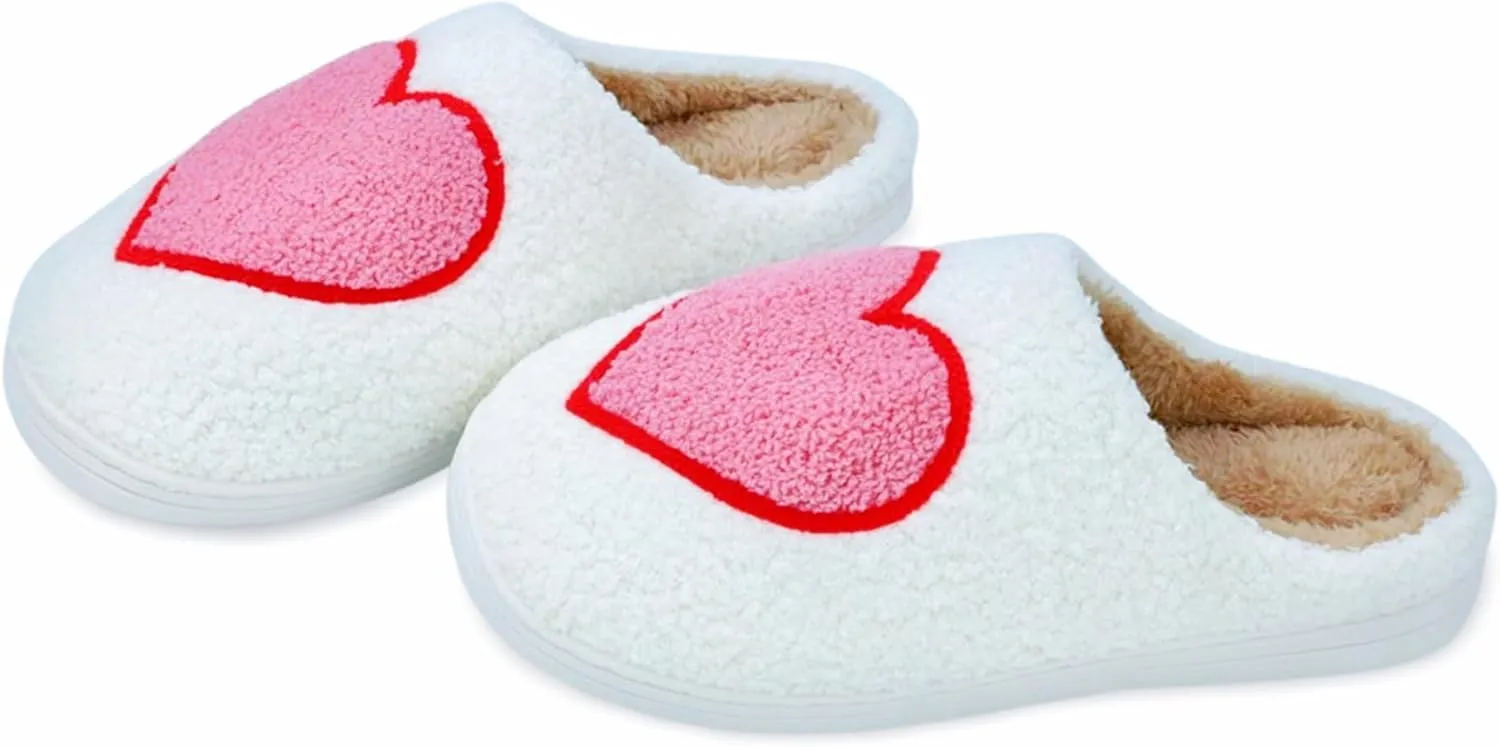 DCLTD Valentine's Heart Slippers - Plush Memory Foam House Shoes with Non-Slip Sole, Unisex Warm Gifts for Women/Men