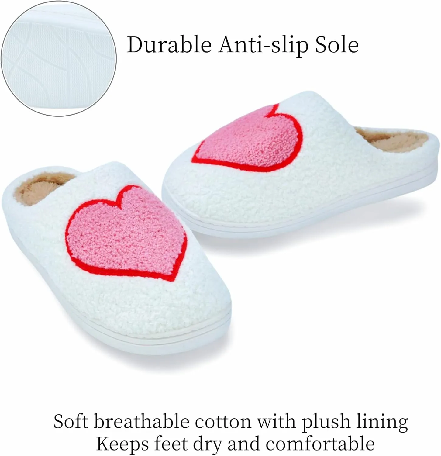 DCLTD Valentine's Heart Slippers - Plush Memory Foam House Shoes with Non-Slip Sole, Unisex Warm Gifts for Women/Men