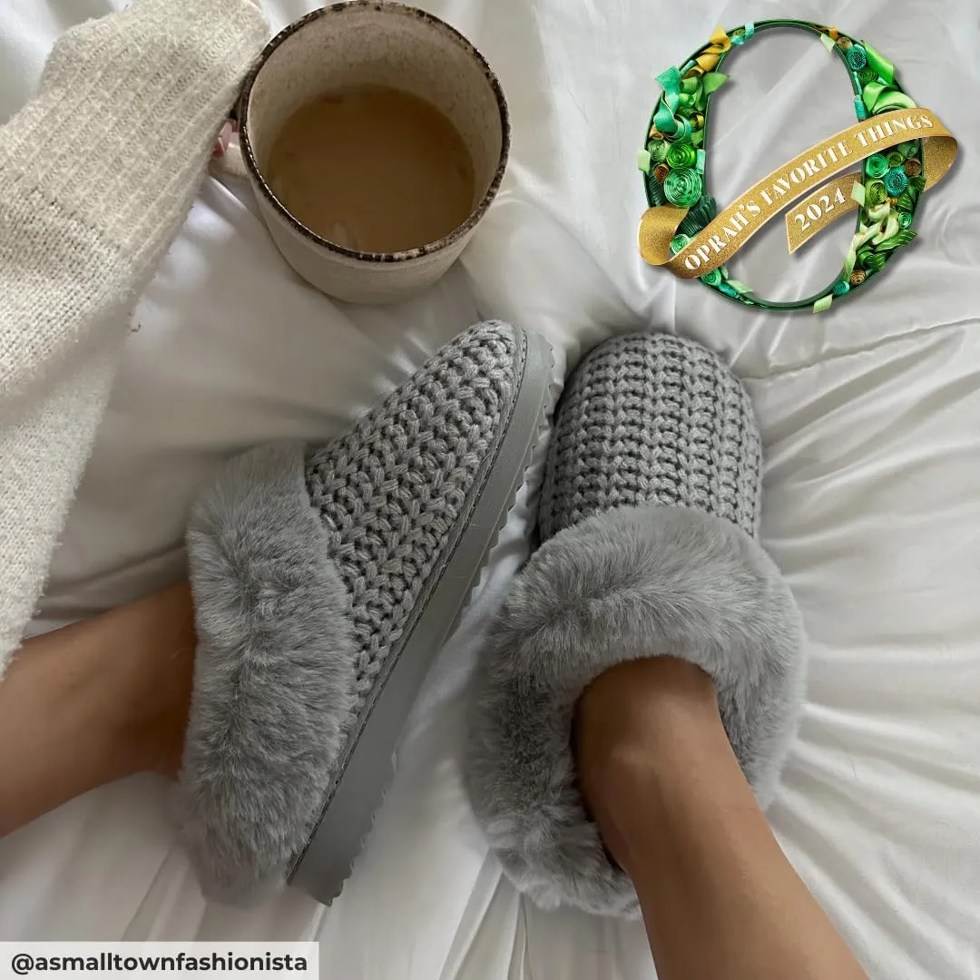 Dearfoams Gifts for Women, Mom, Sister, Wife - Fuzzy Fluffy Memory Foam Slipper - Hannah Knit Clog House Shoe House Slipper