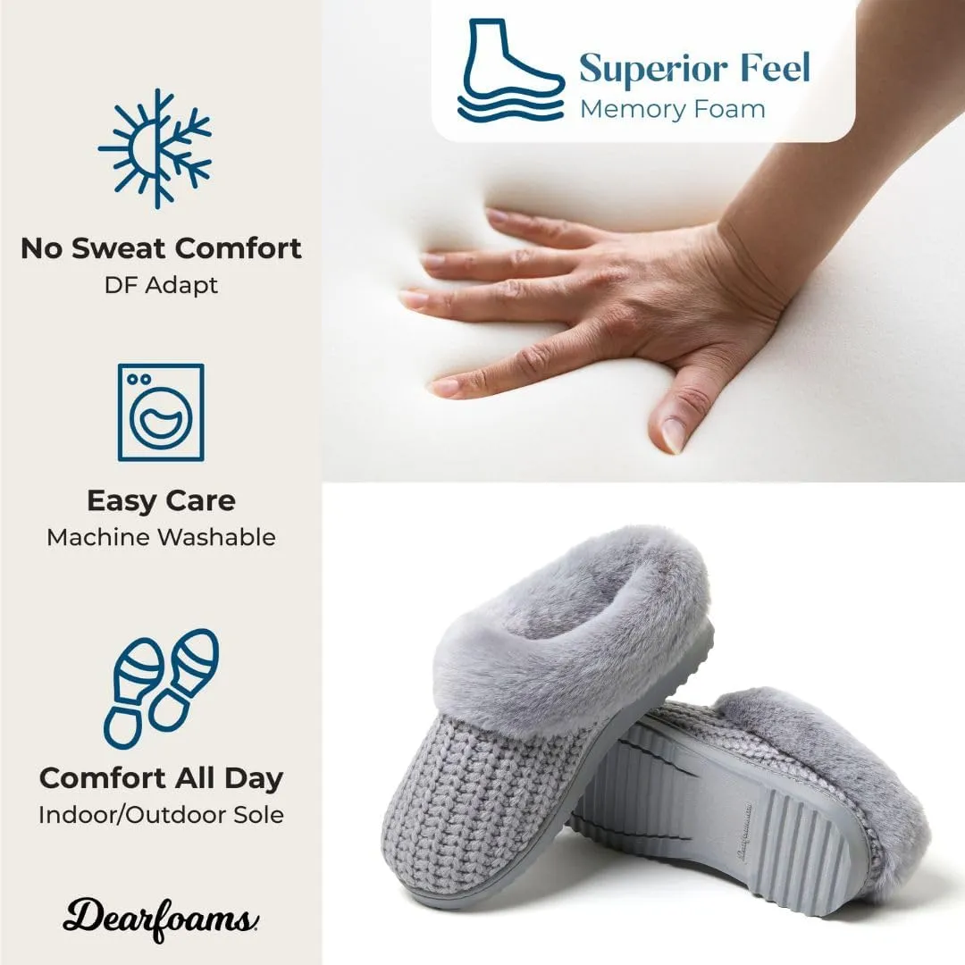 Dearfoams Gifts for Women, Mom, Sister, Wife - Fuzzy Fluffy Memory Foam Slipper - Hannah Knit Clog House Shoe House Slipper