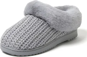 Dearfoams Gifts for Women, Mom, Sister, Wife - Fuzzy Fluffy Memory Foam Slipper - Hannah Knit Clog House Shoe House Slipper