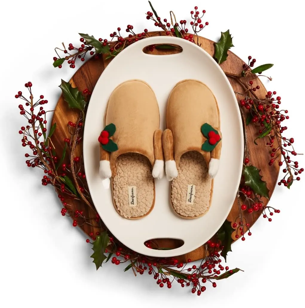 Dearfoams unisex-child Matching Family Holiday Christmas Reindeer & Turkey Scuff