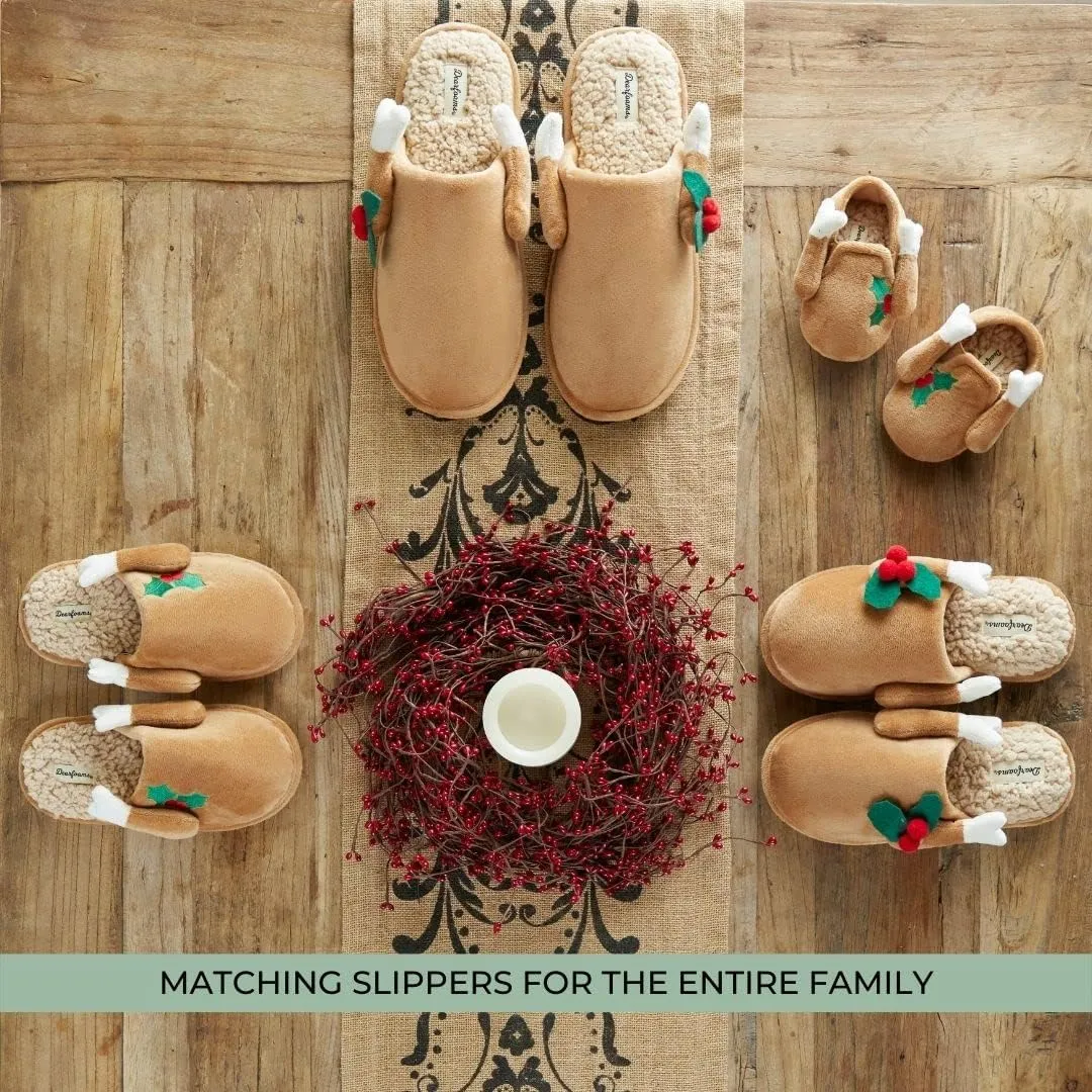 Dearfoams unisex-child Matching Family Holiday Christmas Reindeer & Turkey Scuff