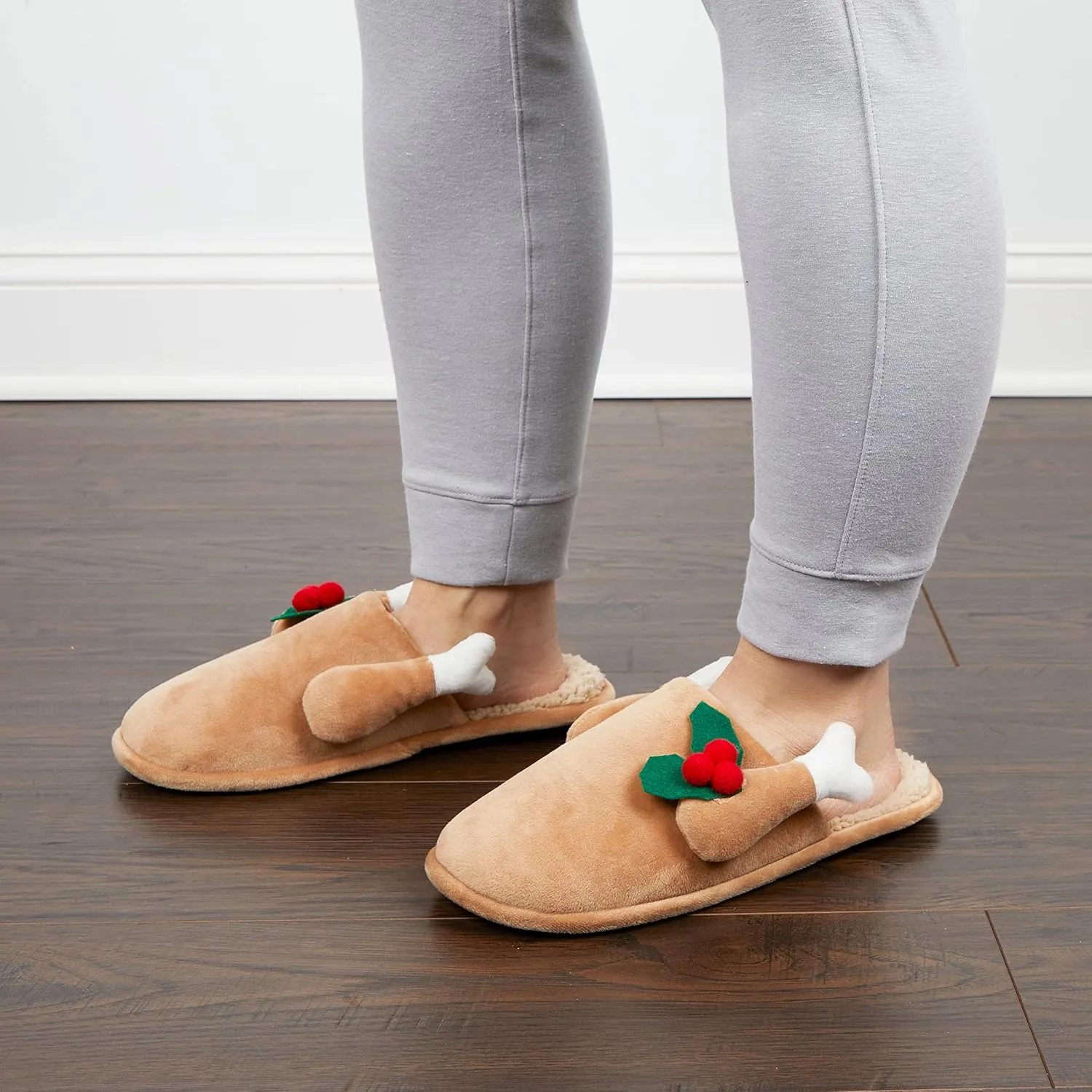 Dearfoams unisex-child Matching Family Holiday Christmas Reindeer & Turkey Scuff