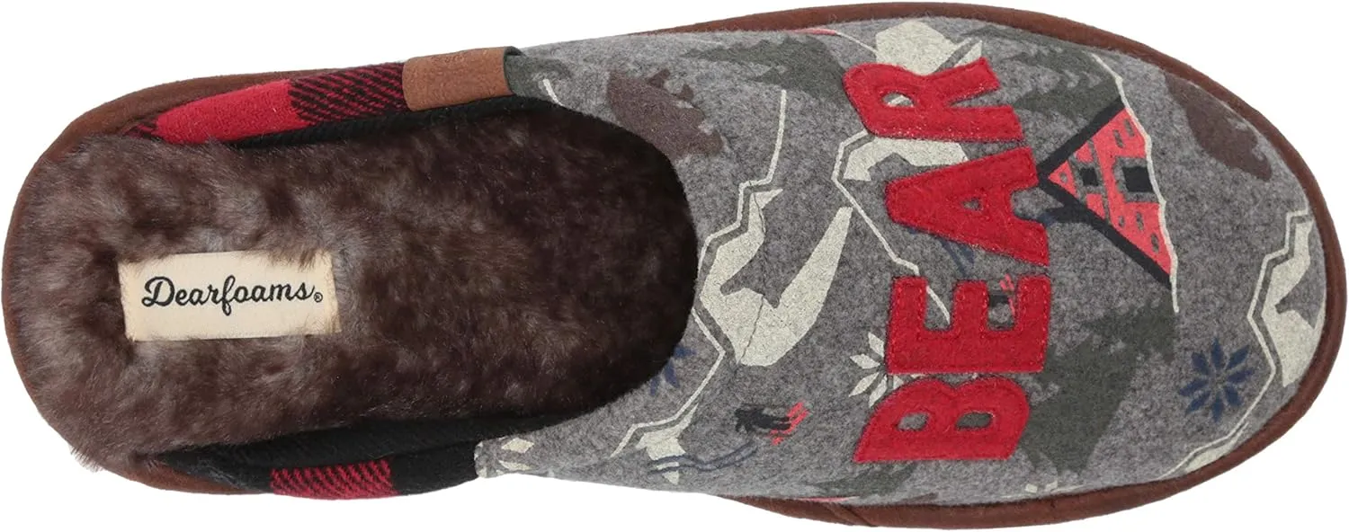 Dearfoams Women's Alpine Print Family Mood Bear Scuff Slipper