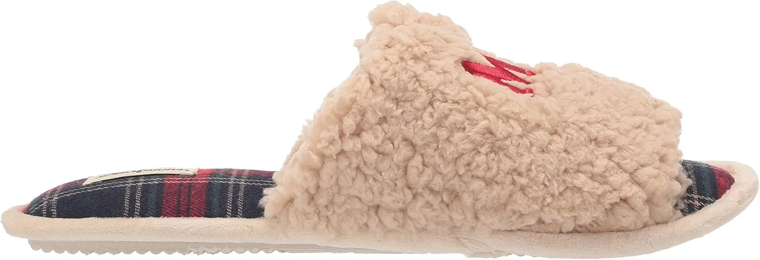 Dearfoams Women's Lane Giftable Holiday Slide with Novelty Sayings Applique Slipper