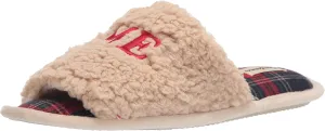 Dearfoams Women's Lane Giftable Holiday Slide with Novelty Sayings Applique Slipper
