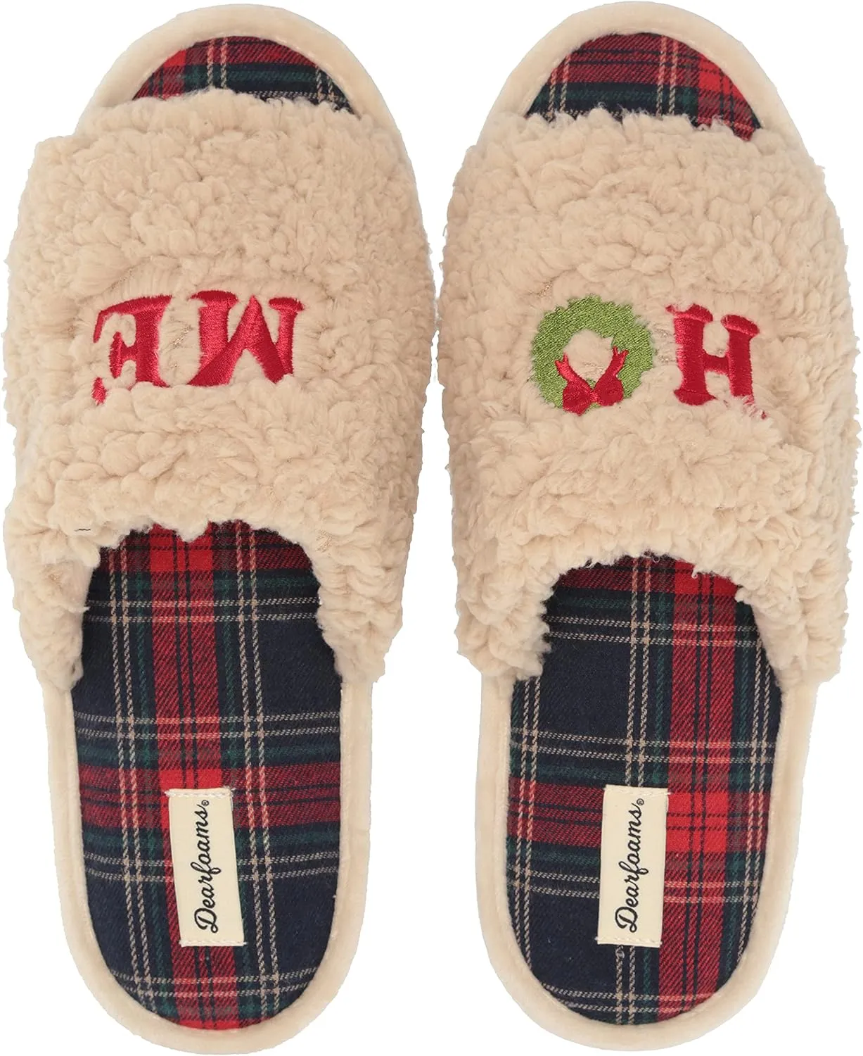 Dearfoams Women's Lane Giftable Holiday Slide with Novelty Sayings Applique Slipper