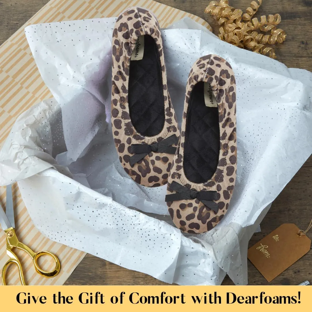 Dearfoams Women's Layla Ballerina Slipper with Memory Foam, Soft Tie Bow and Suede Sole