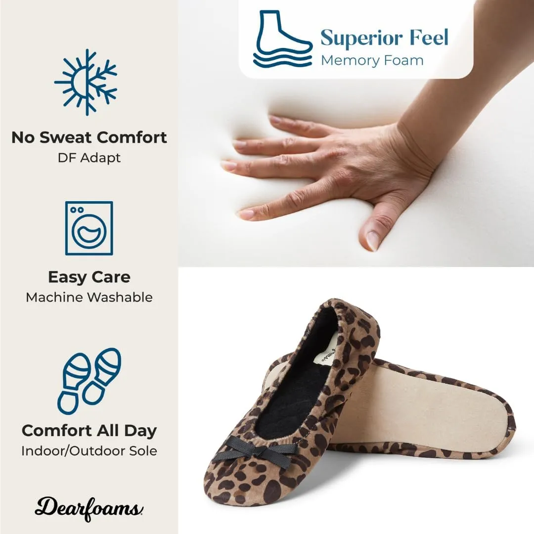 Dearfoams Women's Layla Ballerina Slipper with Memory Foam, Soft Tie Bow and Suede Sole