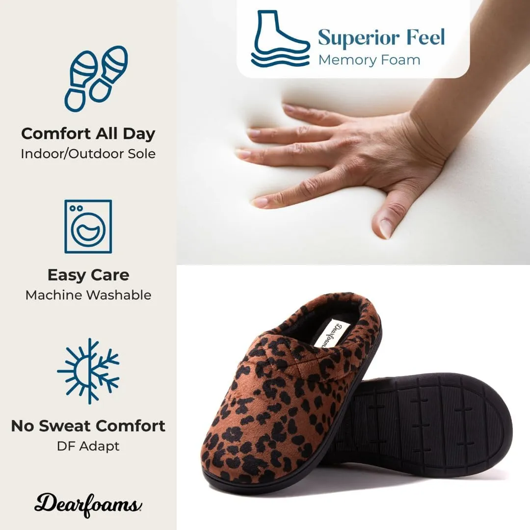 Dearfoams Women's Memory Foam Indoor Outdoor Darcy Velour Clog House Slipper with Wide Widths