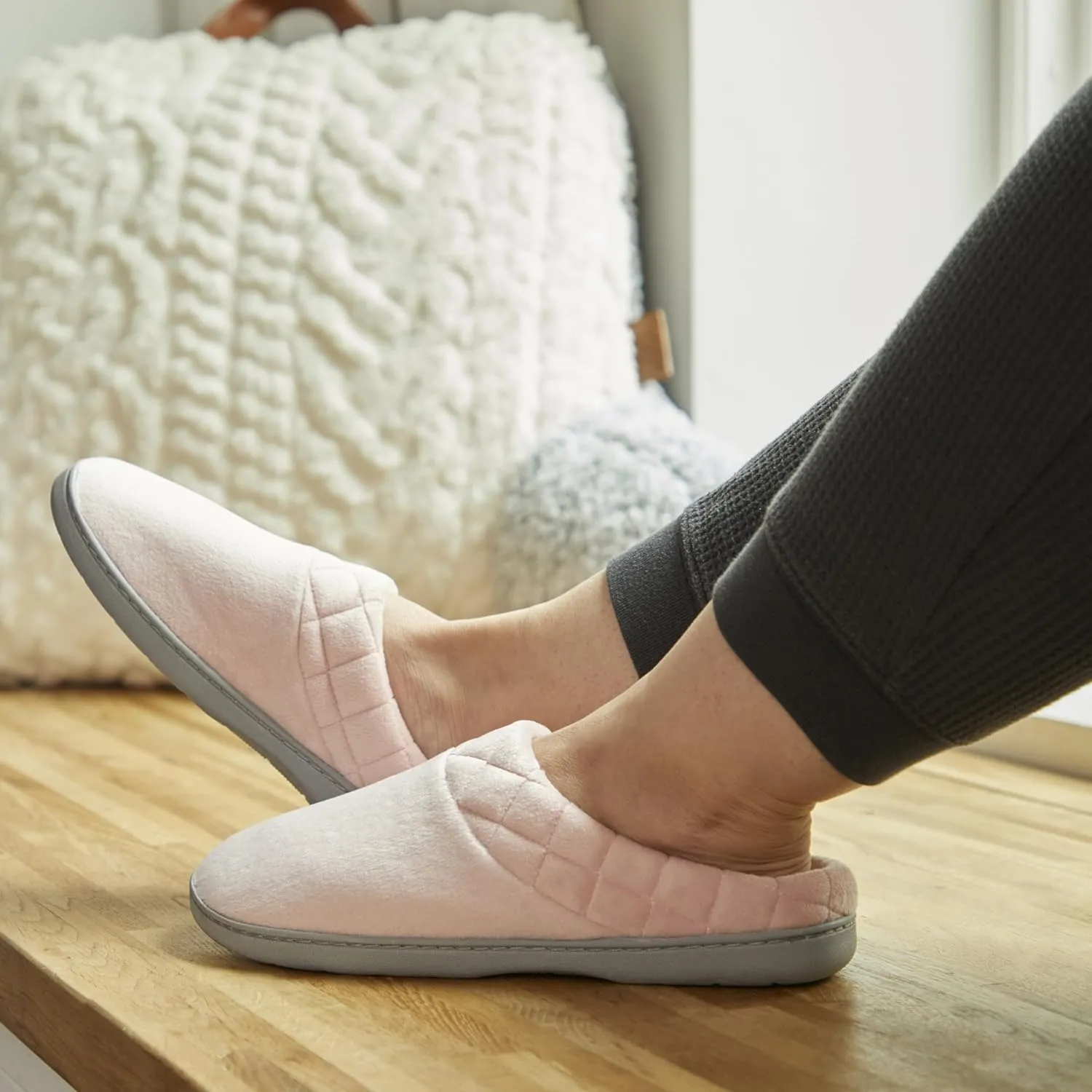 Dearfoams Women's Memory Foam Indoor Outdoor Darcy Velour Clog House Slipper with Wide Widths