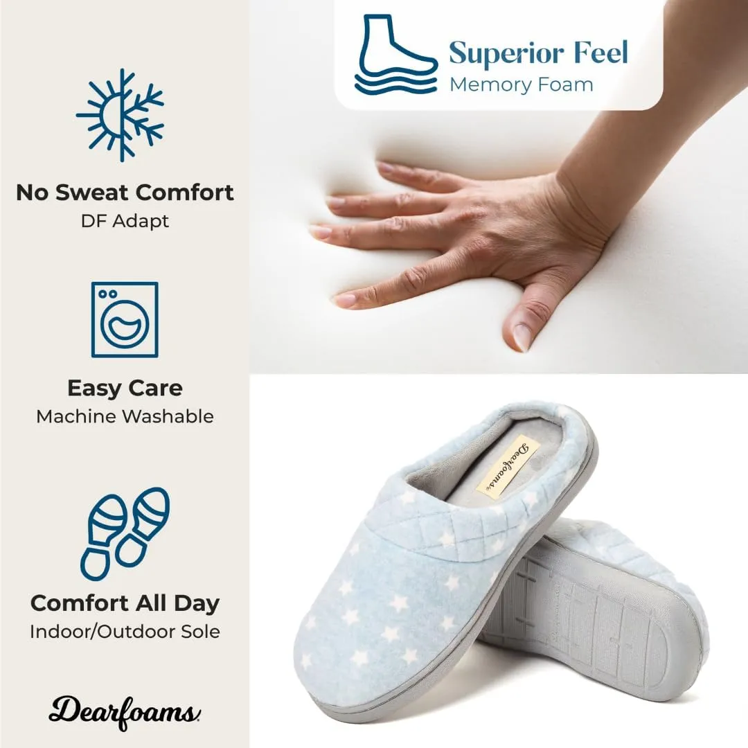 Dearfoams Women's Memory Foam Indoor Outdoor Darcy Velour Clog House Slipper with Wide Widths