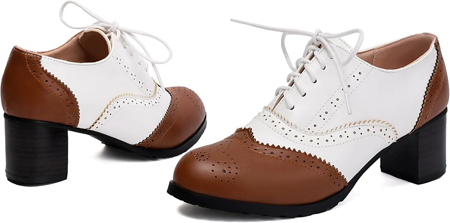 Derby Women Block Heel Oxford Lace Up Brogue