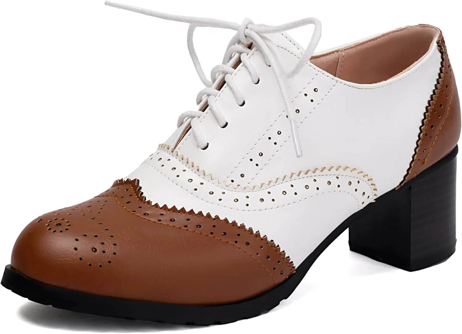 Derby Women Block Heel Oxford Lace Up Brogue
