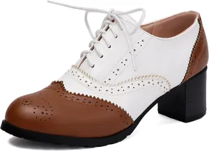 Derby Women Block Heel Oxford Lace Up Brogue