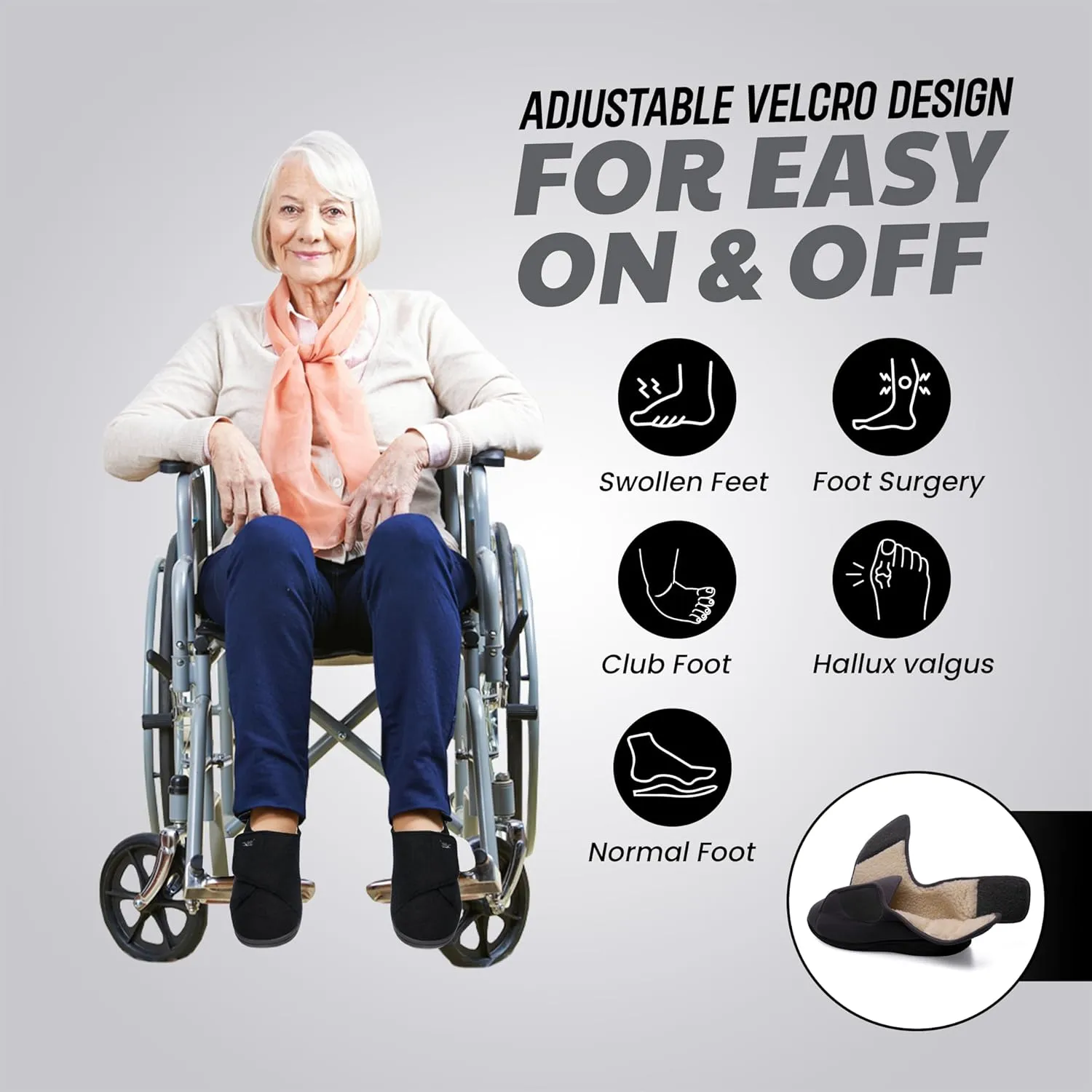 Diabetic Slippers Women, Lymphedema Shoes, Edema Shoes Swollen Feet, Indoor and Outdoor Hook and Loop, Non Slip House Shoes