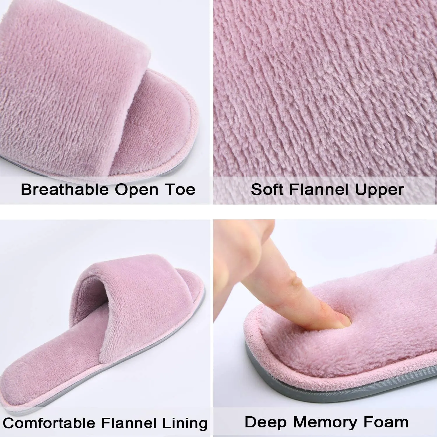 DL Open Toe Slippers for women Indoor, Cozy Memory Foam Womens House Slippers Summer Slip On, Comfy Soft Flannel Womens Bedroom Slippers Slide Breathable Size 5-6 7-8 9-10