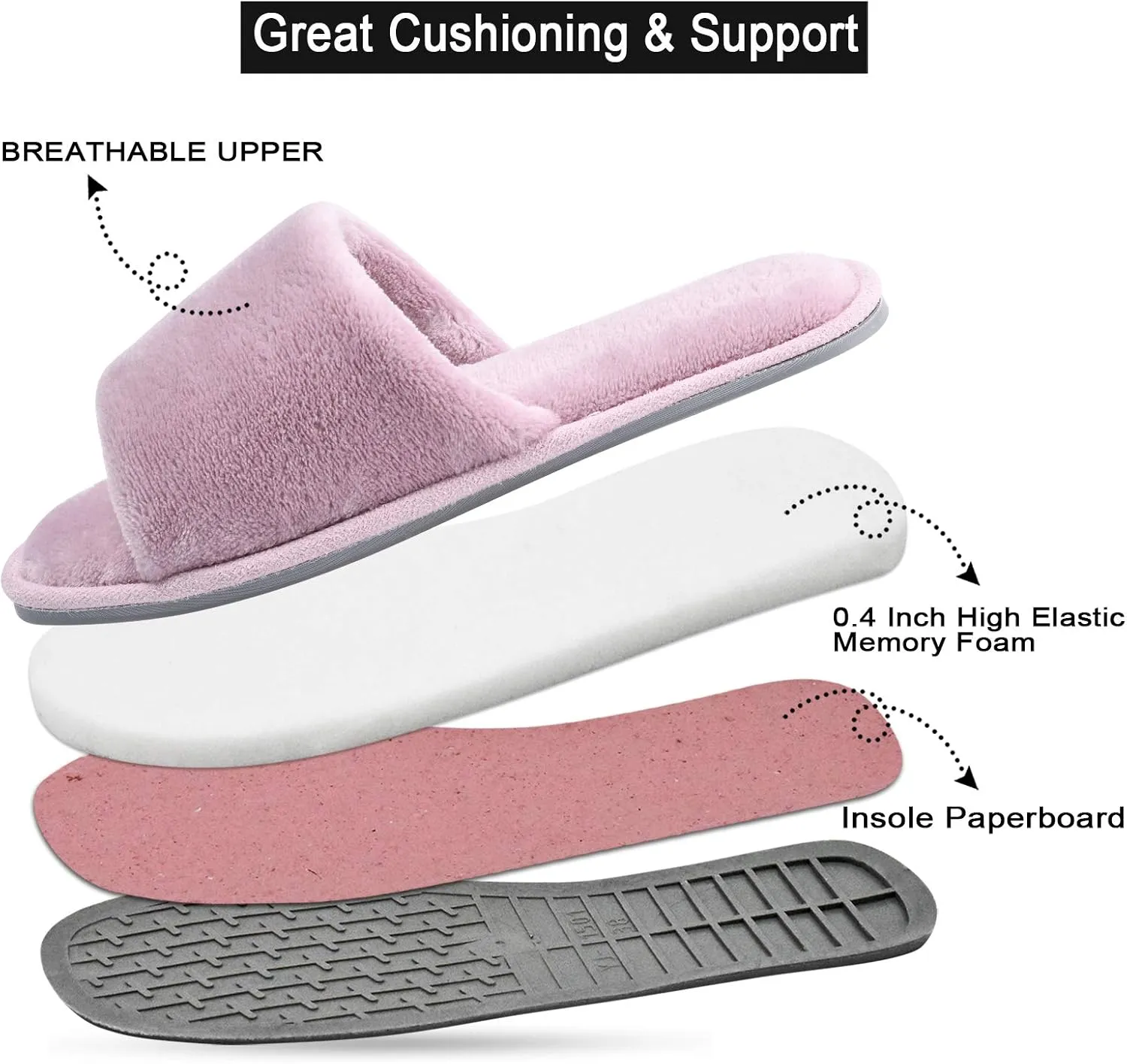 DL Open Toe Slippers for women Indoor, Cozy Memory Foam Womens House Slippers Summer Slip On, Comfy Soft Flannel Womens Bedroom Slippers Slide Breathable Size 5-6 7-8 9-10