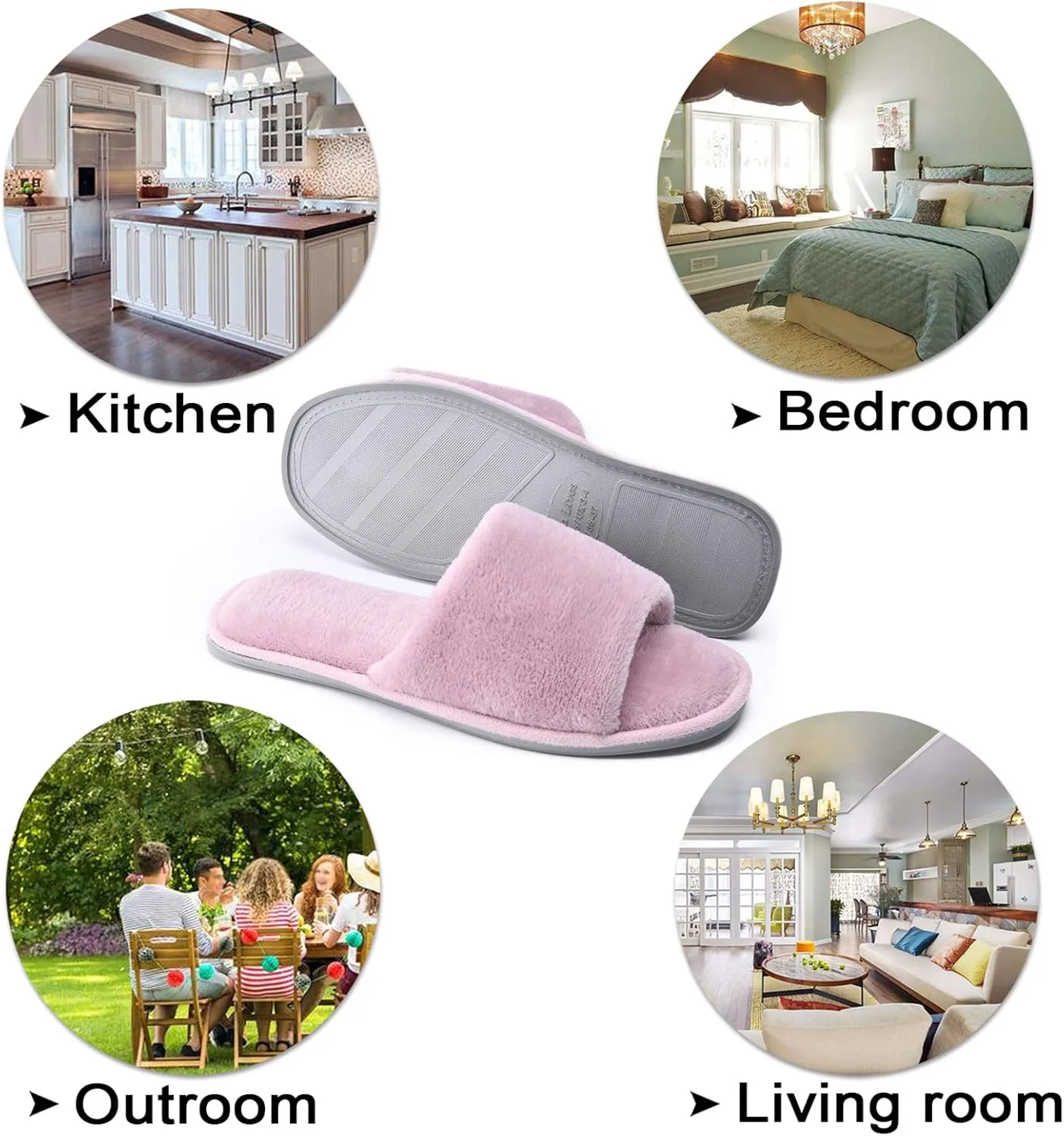 DL Open Toe Slippers for women Indoor, Cozy Memory Foam Womens House Slippers Summer Slip On, Comfy Soft Flannel Womens Bedroom Slippers Slide Breathable Size 5-6 7-8 9-10