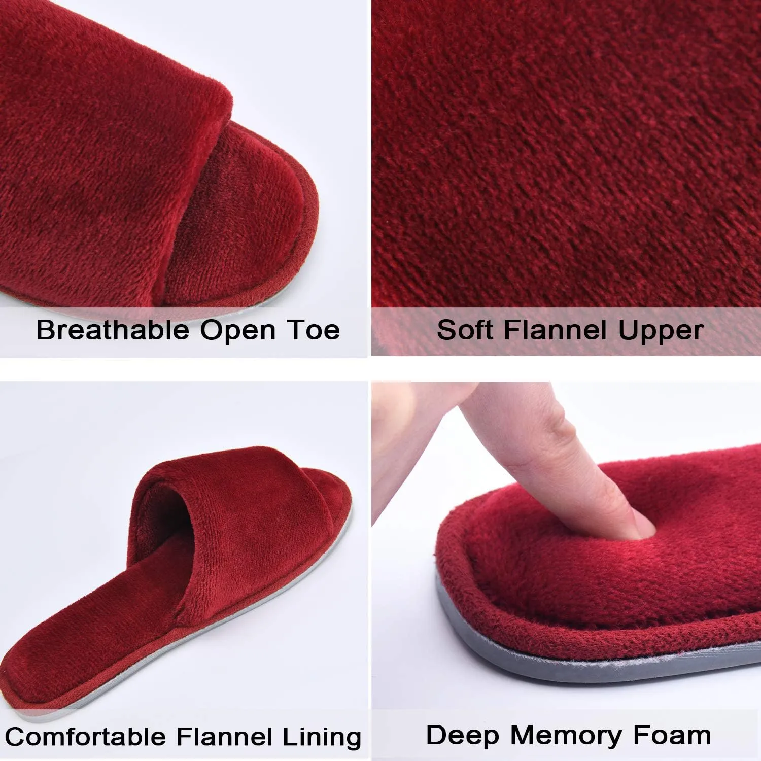 DL Open Toe Slippers for women Indoor, Cozy Memory Foam Womens House Slippers Summer Slip On, Comfy Soft Flannel Womens Bedroom Slippers Slide Breathable Size 5-6 7-8 9-10