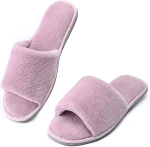 DL Open Toe Slippers for women Indoor, Cozy Memory Foam Womens House Slippers Summer Slip On, Comfy Soft Flannel Womens Bedroom Slippers Slide Breathable Size 5-6 7-8 9-10