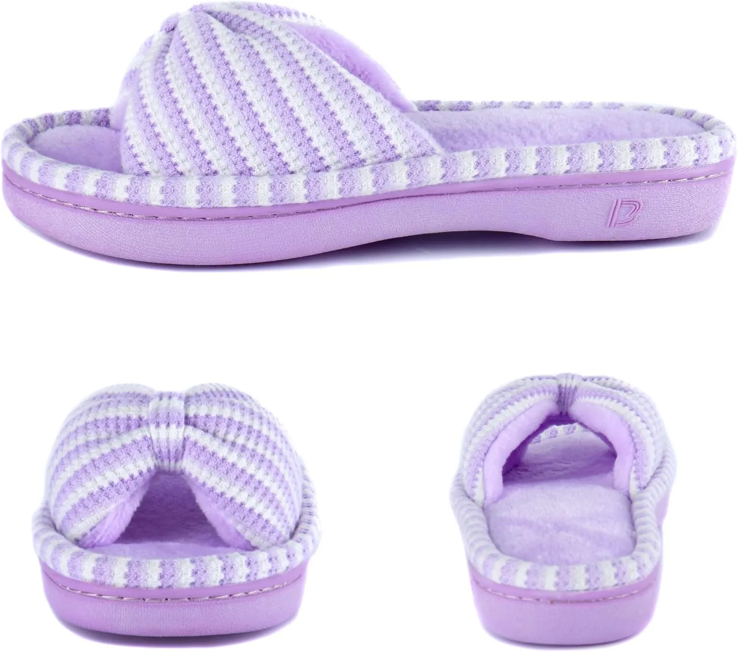 DL Women's Memory Foam Open Toe Slide Slippers with Cute Bow and Cozy Terry Lining, Slip-on House Shoes Spa Mules Sandals with Indoor Outdoor Rubber Sole