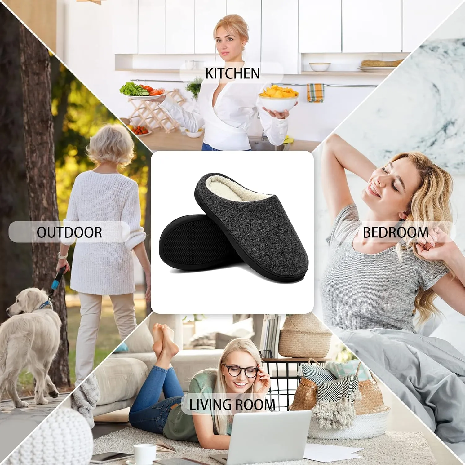 DL Womens Memory Foam Slippers, Cozy Slip on House Slippers for Women Indoor Outdoor, Comfy Women's Bedroom Slippers Warm Soft Flannel Lining Home Slippers Size 5-12 Purple Blue Pink Grey Navy Black